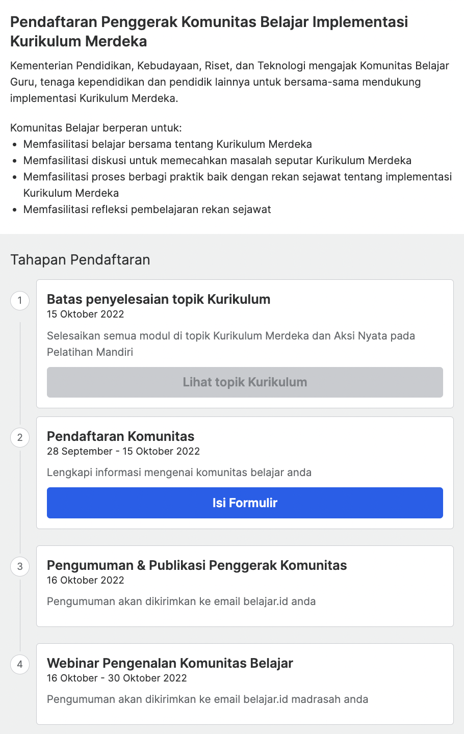 Pendaftaran Komunitas Belajar – Merdeka Mengajar