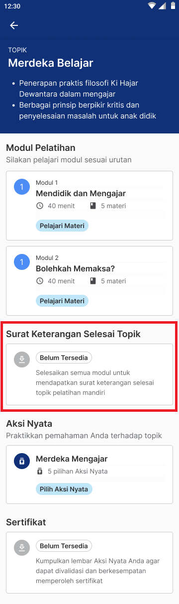Cara Unduh Surat Keterangan Selesai Topik Pelatihan Mandiri